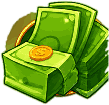 Grüne Geldbündel und eine Goldmünze aus dem Spiel KO Million